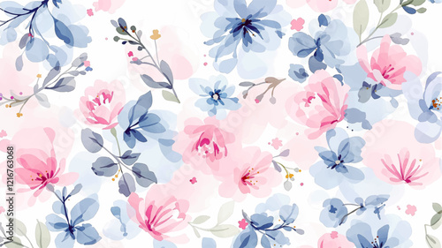Flower watercolor art background vector. Wallpaper design with floral paint brush line art. leaves and flowers nature design for cover, wall art, invitation, fabric, poster, canvas print.
