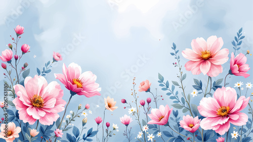 Flower watercolor art background vector. Wallpaper design with floral paint brush line art. leaves and flowers nature design for cover, wall art, invitation, fabric, poster, canvas print.