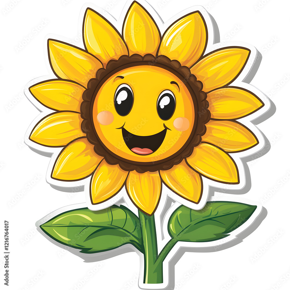 Vibrant Sticker Design of a Happy Sunflower Blooming in the Sunshine Vibrant Sticker Design of a Happy Sunflower Blooming in the Sunshine