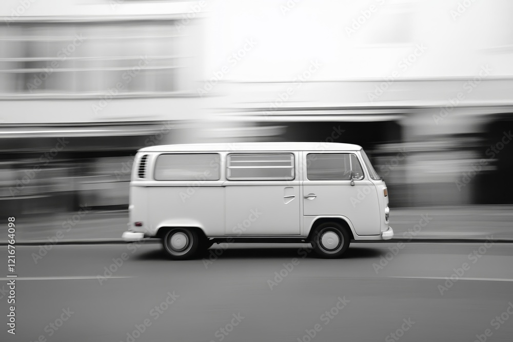 Blur white van panning and move, Generative AI Blur white van panning and move, Generative AI