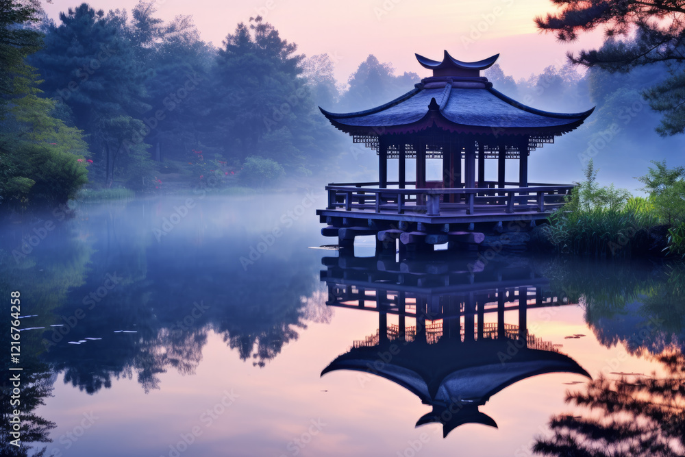 Obraz premium Dusk Lake Tranquil Peaceful Nature Serene Scene
