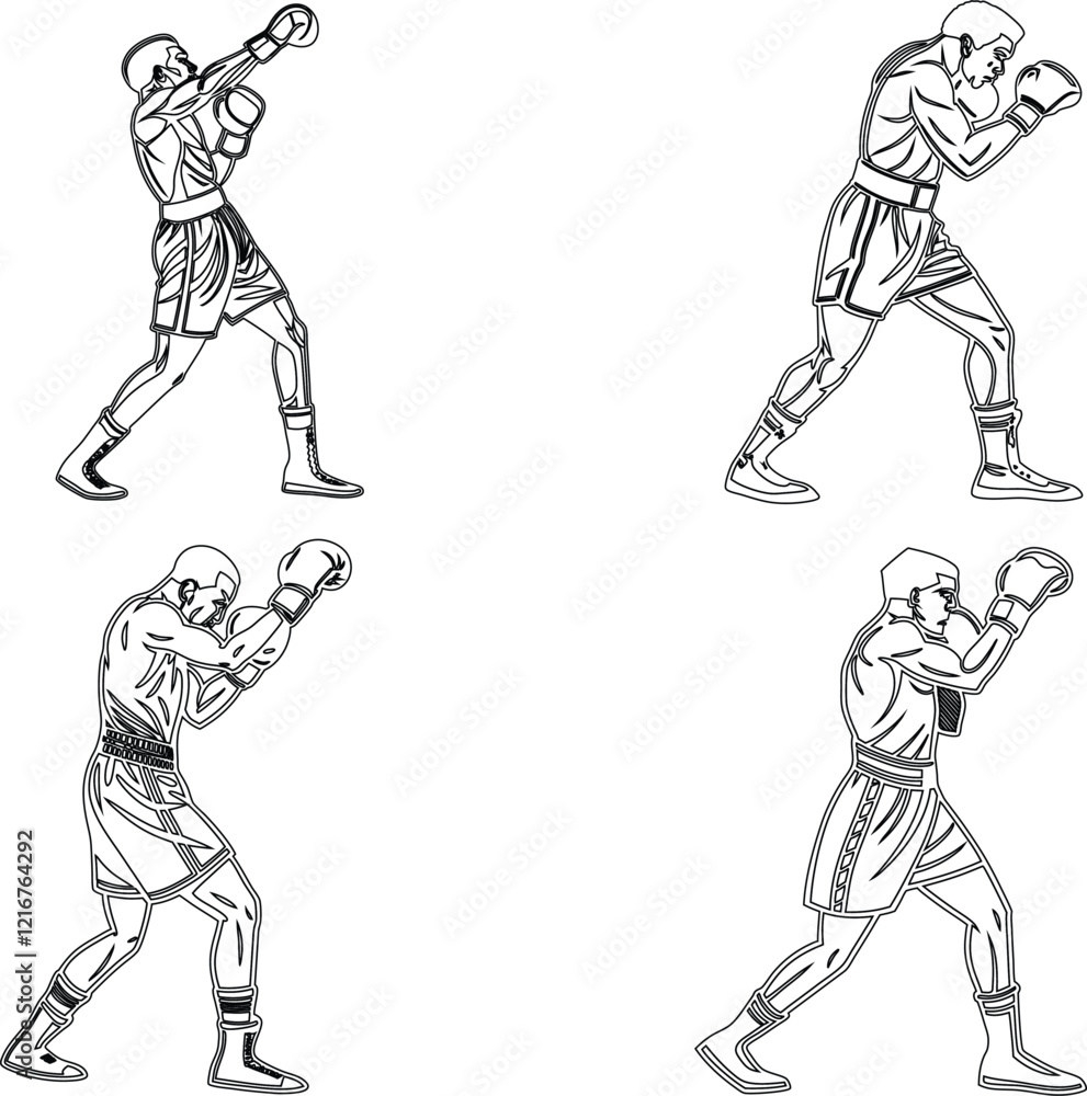 Fototapeta premium Boxing player bundle line art and illustrator eps