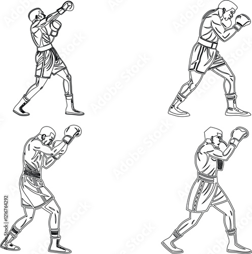 Boxing player bundle line art and illustrator eps