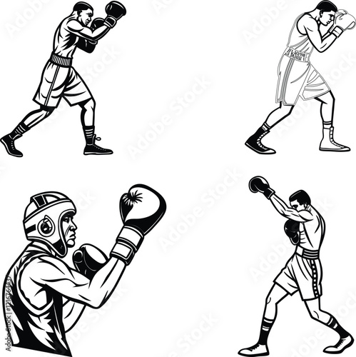Boxing player bundle line art and illustrator eps