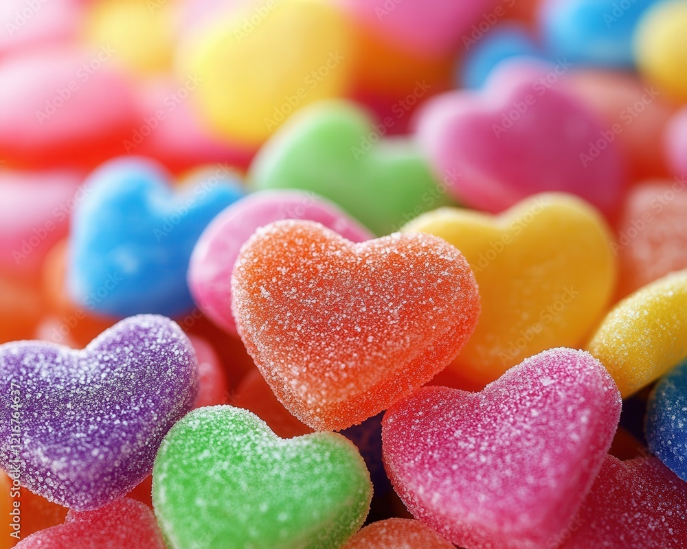 A pile of heart-shaped candies in various bright colors, with a soft glow illuminating the sugary delights, ready to be enjoyed on Valentine's Day. A pile of heart-shaped candies in various bright colors, with a soft glow illuminating the sugary delights, ready to be enjoyed on Valentine's Day.