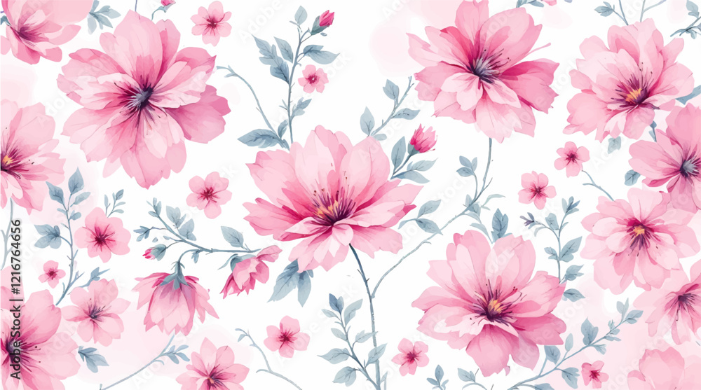 Fototapeta premium Flower watercolor art background vector. Wallpaper design with floral paint brush line art. leaves and flowers nature design for cover, wall art, invitation, fabric, poster, canvas print.