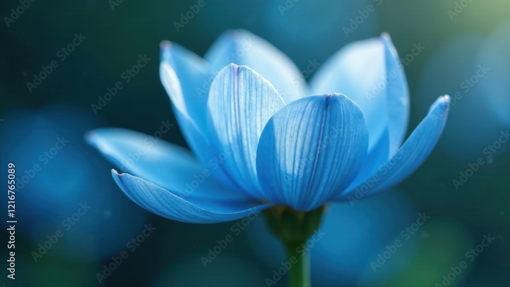A delicate azure blossom, bathed in soft sunlight, reveals intricate petal details and a serene beauty A delicate azure blossom, bathed in soft sunlight, reveals intricate petal details and a serene beauty