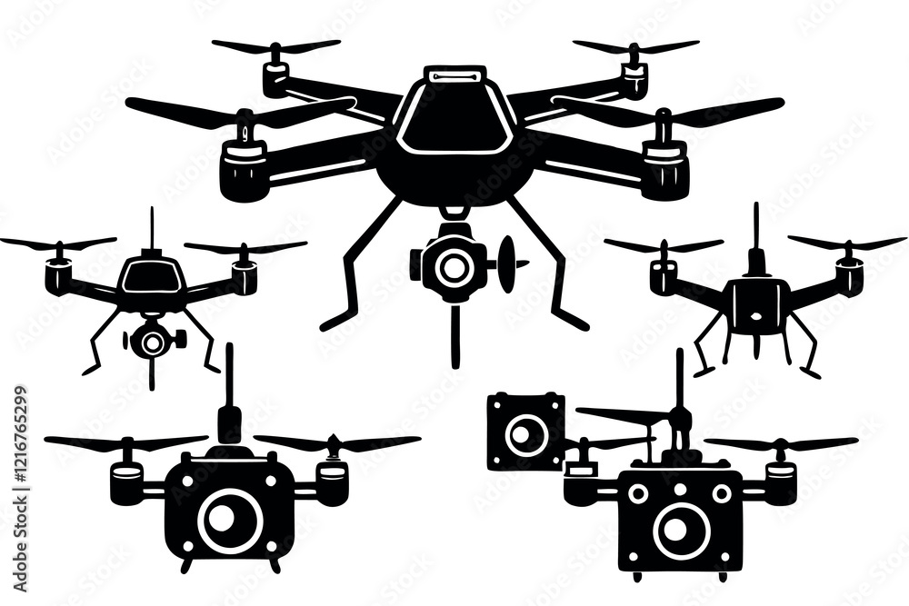 Vector Illustrations of Various Drone Designs and Styles, Perfect for Tech-Related Projects Vector Illustrations of Various Drone Designs and Styles, Perfect for Tech-Related Projects
