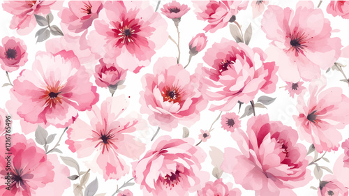 Flower watercolor art background vector. Wallpaper design with floral paint brush line art. leaves and flowers nature design for cover, wall art, invitation, fabric, poster, canvas print.