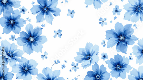 Watercolor Painting of Blue Flowers and Snowflakes