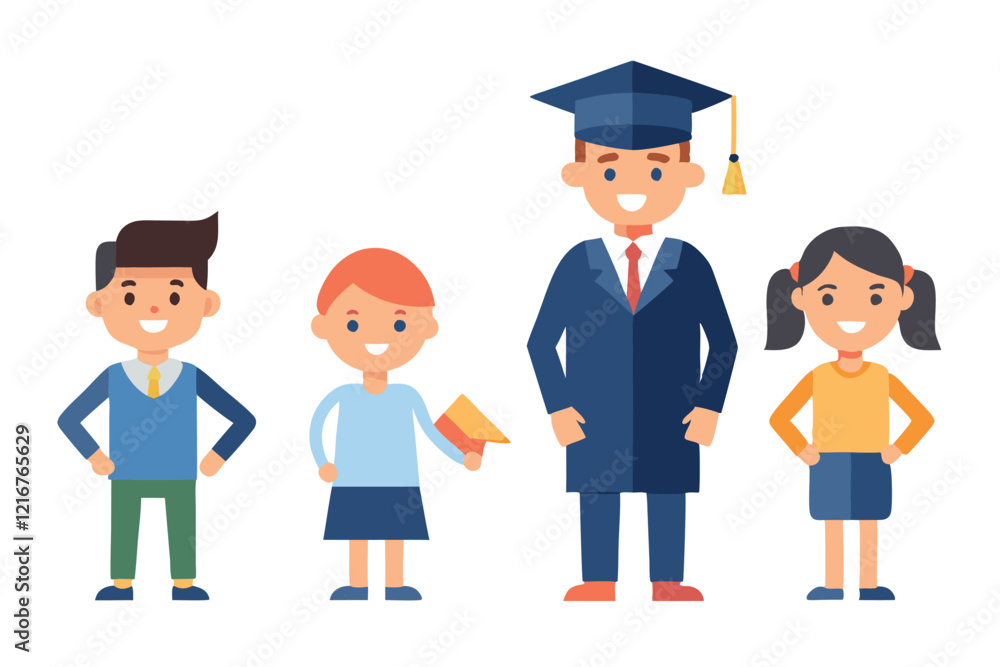 Happy Graduation Celebration With Children and a Graduate Wearing Cap and Gown Happy Graduation Celebration With Children and a Graduate Wearing Cap and Gown
