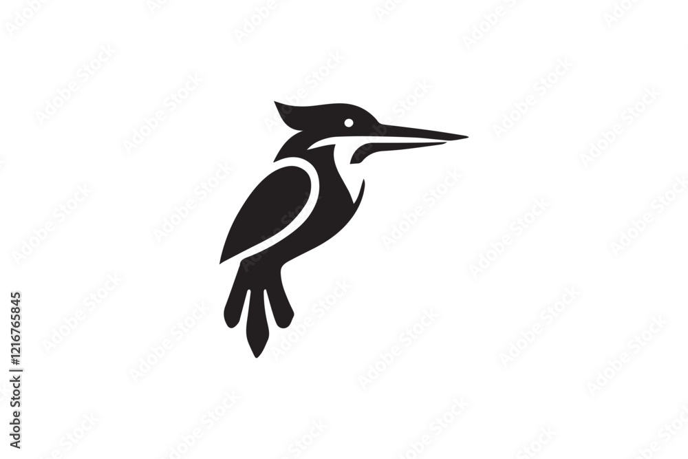 Fototapeta premium simple and subtle vector silhouette of Kingfisher in black and white, set against a white background
