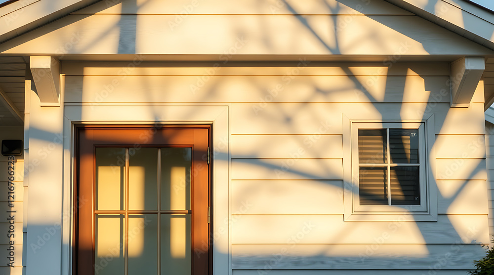 Obraz premium Golden Hour Shadows on a House Exterior: Captivating Architectural Details of a Suburban Home