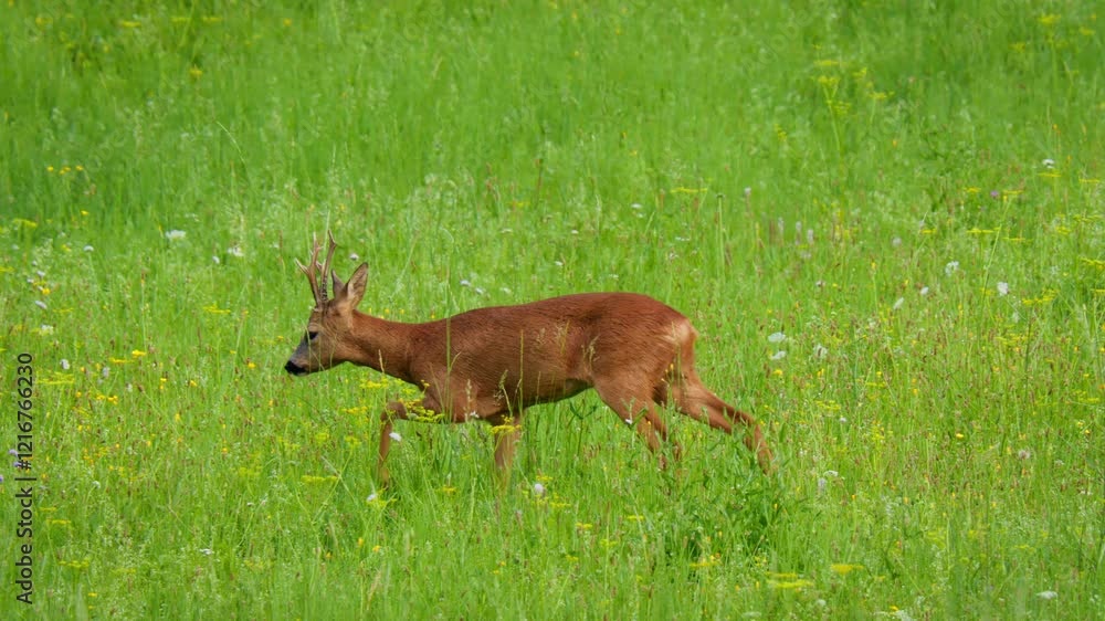 European roe deer (Capreolus capreolus) male buck in rut looking for female European roe deer (Capreolus capreolus) male buck in rut looking for female