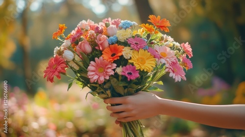 Wallpaper Mural Colorful flowers held in the hand, suggesting celebration or a gift of love. Torontodigital.ca