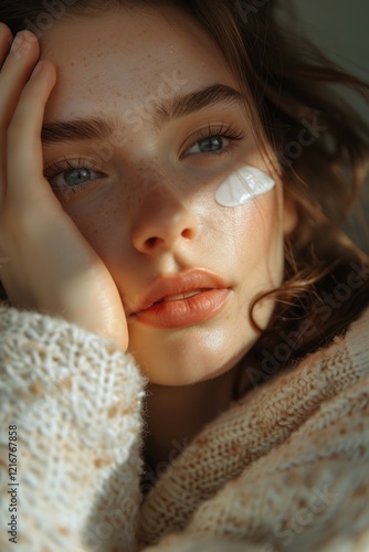 Hand on face with beauty product application