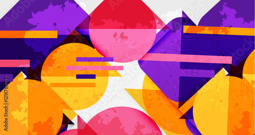 Squares, circles and triangles and grainy noisy texture. Vector Illustration For Wallpaper, Banner, Background, Card, Book Illustration, landing page