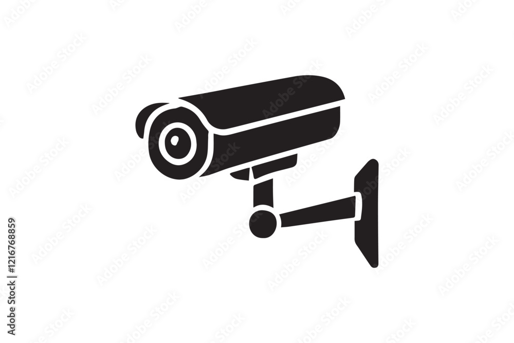 simple and subtle vector silhouette of cctv camera in black and white, set against a white background. simple and subtle vector silhouette of cctv camera in black and white, set against a white background.