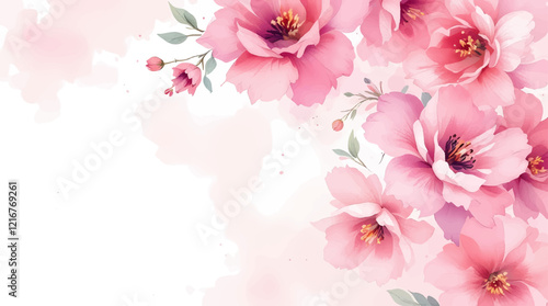 Seamless pattern with Pink flowers watercolor