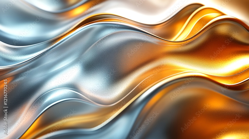 A close-up of a computer-generated wavy pattern with metallic colors. A close-up of a computer-generated wavy pattern with metallic colors.