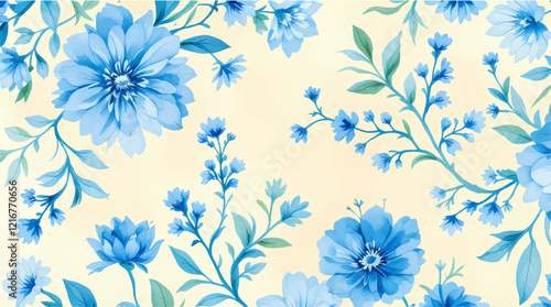 Seamless pattern with blue watercolor flowers. Background design.