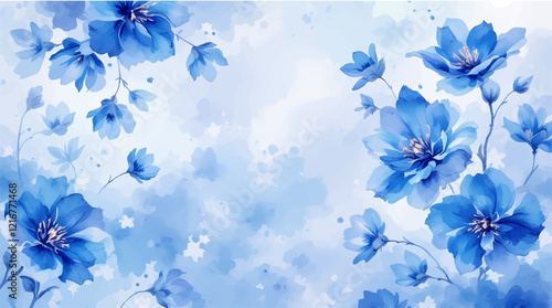 Seamless pattern with blue watercolor flowers. Background design.