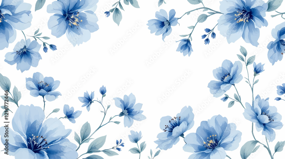 Obraz premium Seamless pattern with blue watercolor flowers. Background design.