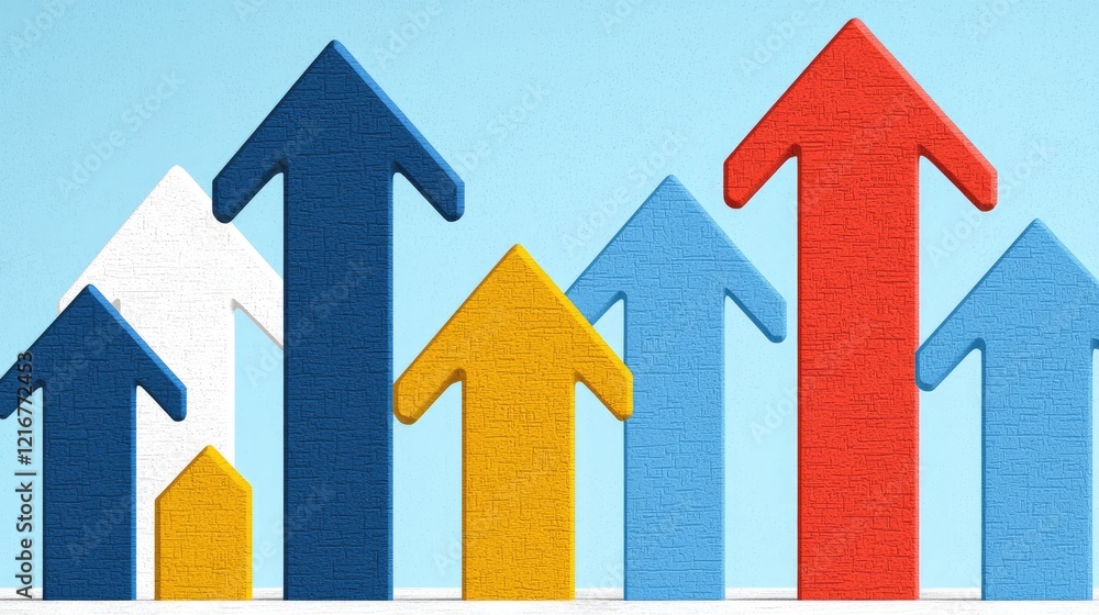 Colorful arrows representing growth and progress in business, set against a light blue background. Colorful arrows representing growth and progress in business, set against a light blue background.