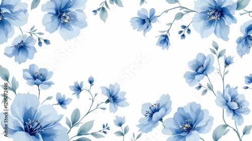 Seamless pattern with blue watercolor flowers. Background design.