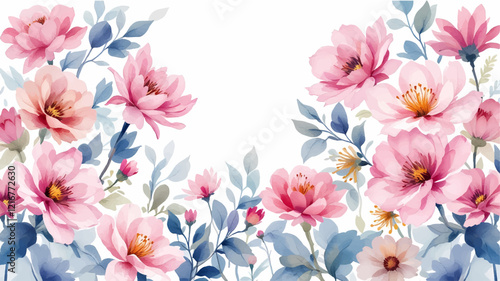 Seamless pattern with Pink flowers watercolor