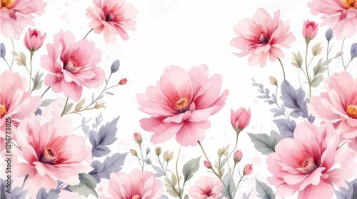 Seamless pattern with Pink flowers watercolor