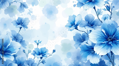 Seamless pattern with blue watercolor flowers. Background design.