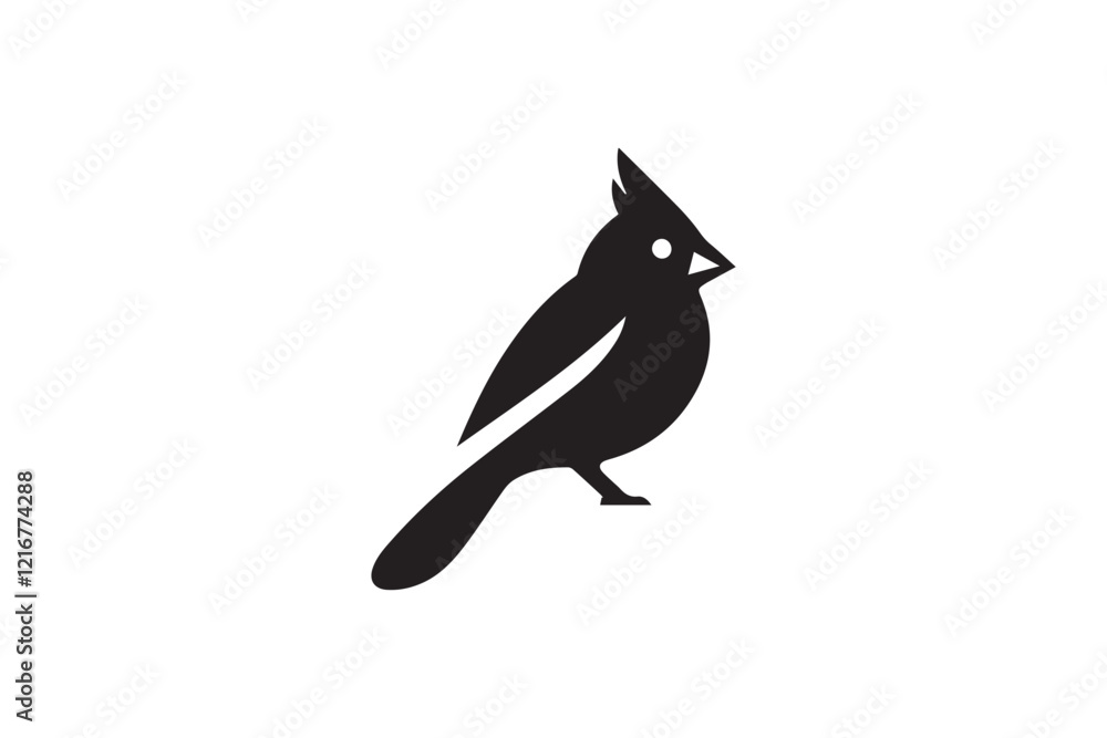 Fototapeta premium simple and subtle vector silhouette of Northern Cardinalin in black and white, set against a white background. 