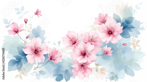 Modern background with pink watercolor flowers

