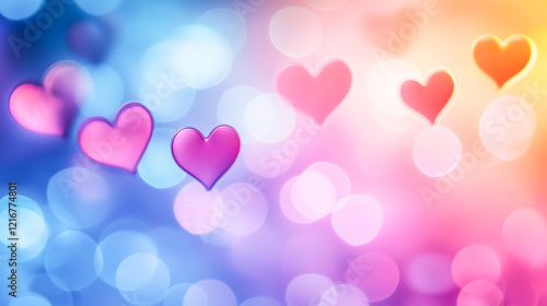 Festive background with hearts, blurred hearts. design background