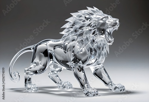 A roaring transparent crystal lion