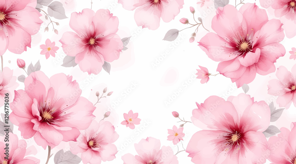 Seamless pattern with Pink flowers painted in watercolor style on a white background, elegant floral design Seamless pattern with Pink flowers painted in watercolor style on a white background, elegant floral design