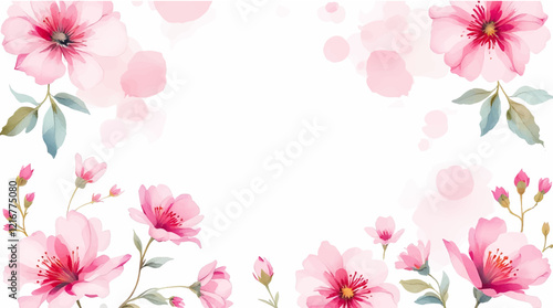Modern background with pink watercolor flowers
