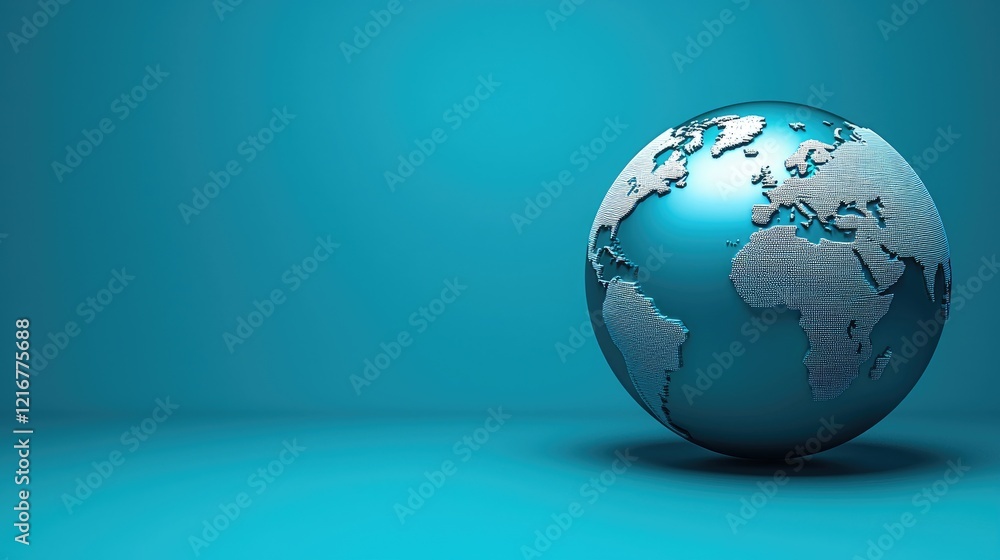 Stylish blue globe representing global connectivity and modern technology in a minimalist design. Stylish blue globe representing global connectivity and modern technology in a minimalist design.