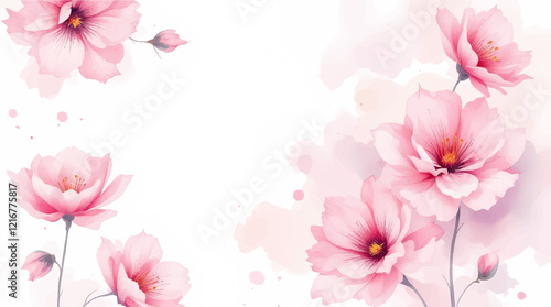 Modern background with pink watercolor flowers
