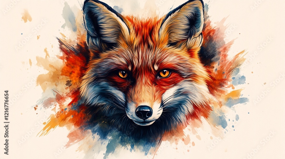 Naklejka premium A Watercolor Painting of a Fox's Head on an Off-White Background.