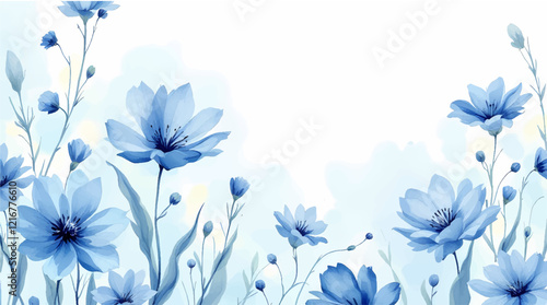 Modern background with blue watercolor flowers
