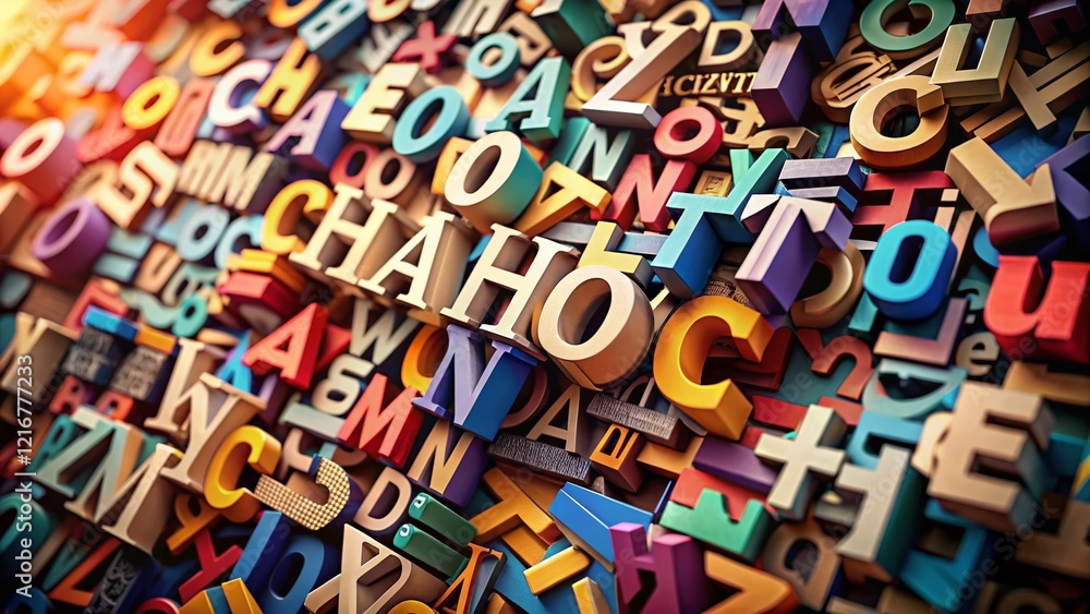 Fototapeta premium Abstract Typographic Chaos: Shifting Letters & Unpredictable Text Background