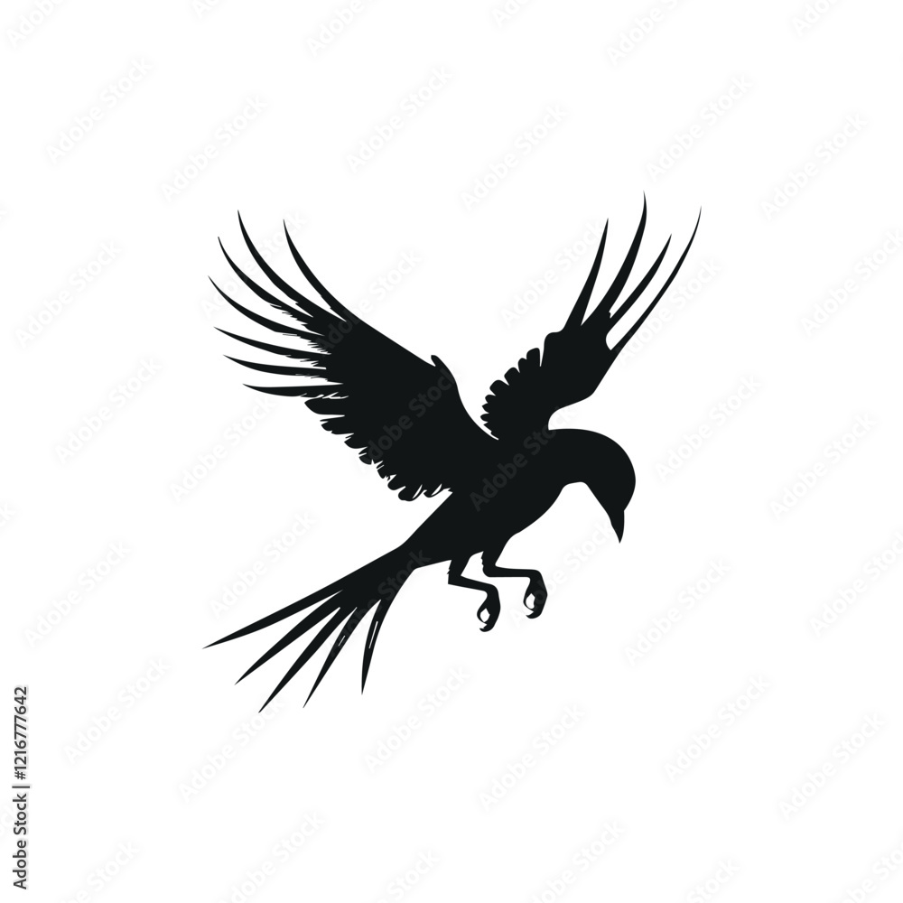 Naklejka premium Flying Black Bird with Minimalist Composition