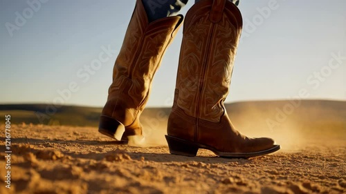 Sunset Stroll: Cowboy Boots on a Dusty Trail