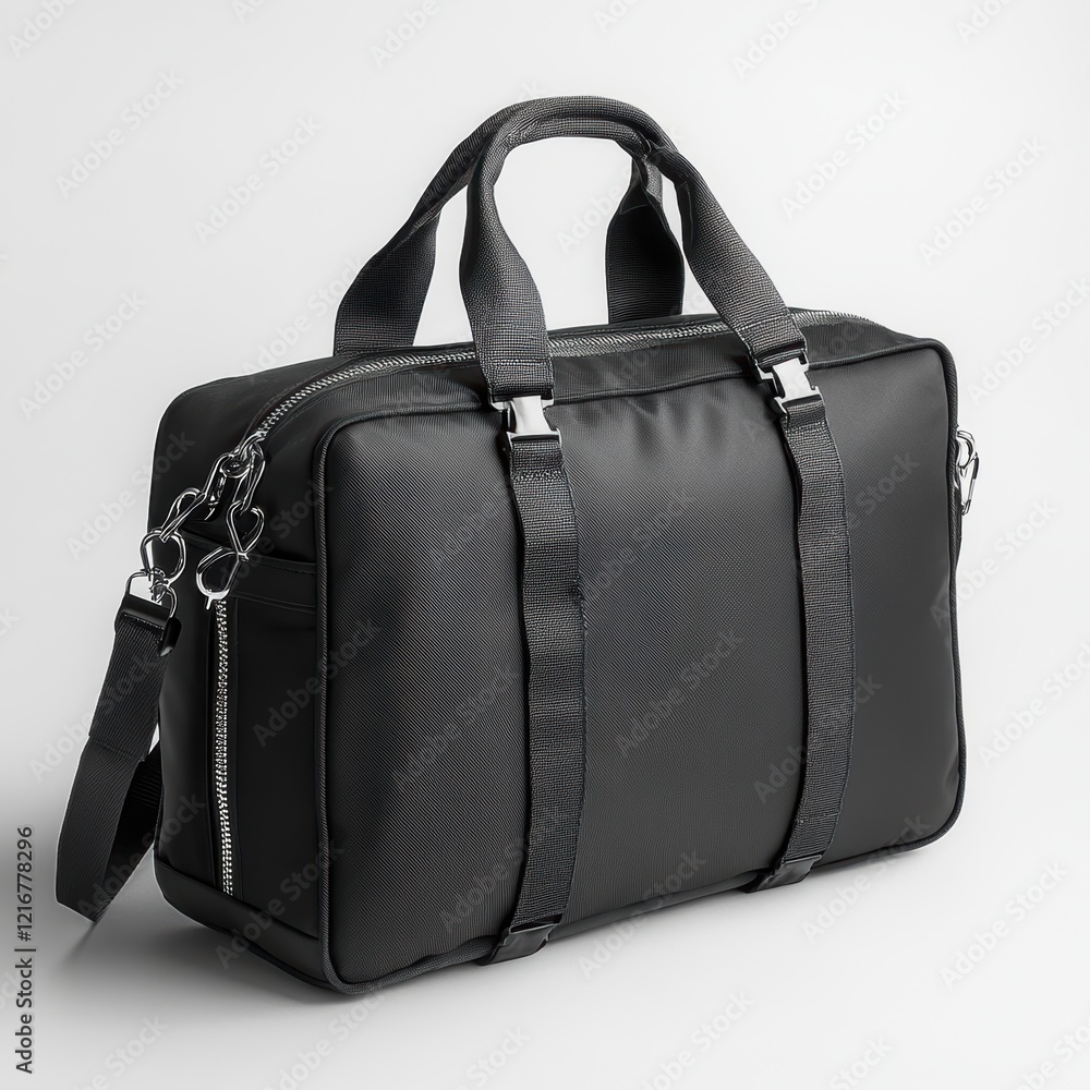 Naklejka premium Compact Black Fitness Bag on White Background Versatile Storage for Active Lifestyles