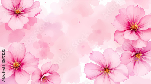 Seamless pattern with Pink flowers watercolor