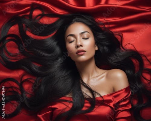 Radiant Woman Resting on Satin