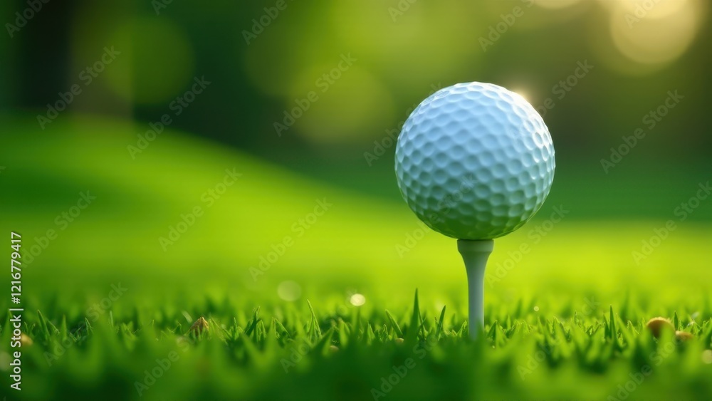 A Single Golf Ball Ready for the Perfect Swing on a Lush Green Course A Single Golf Ball Ready for the Perfect Swing on a Lush Green Course