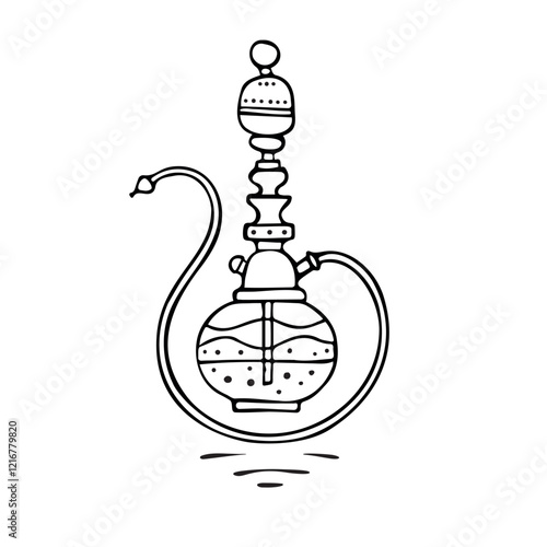 Black and white hookah silhouette, hand-drawn vector illustration perfect for a logo design.